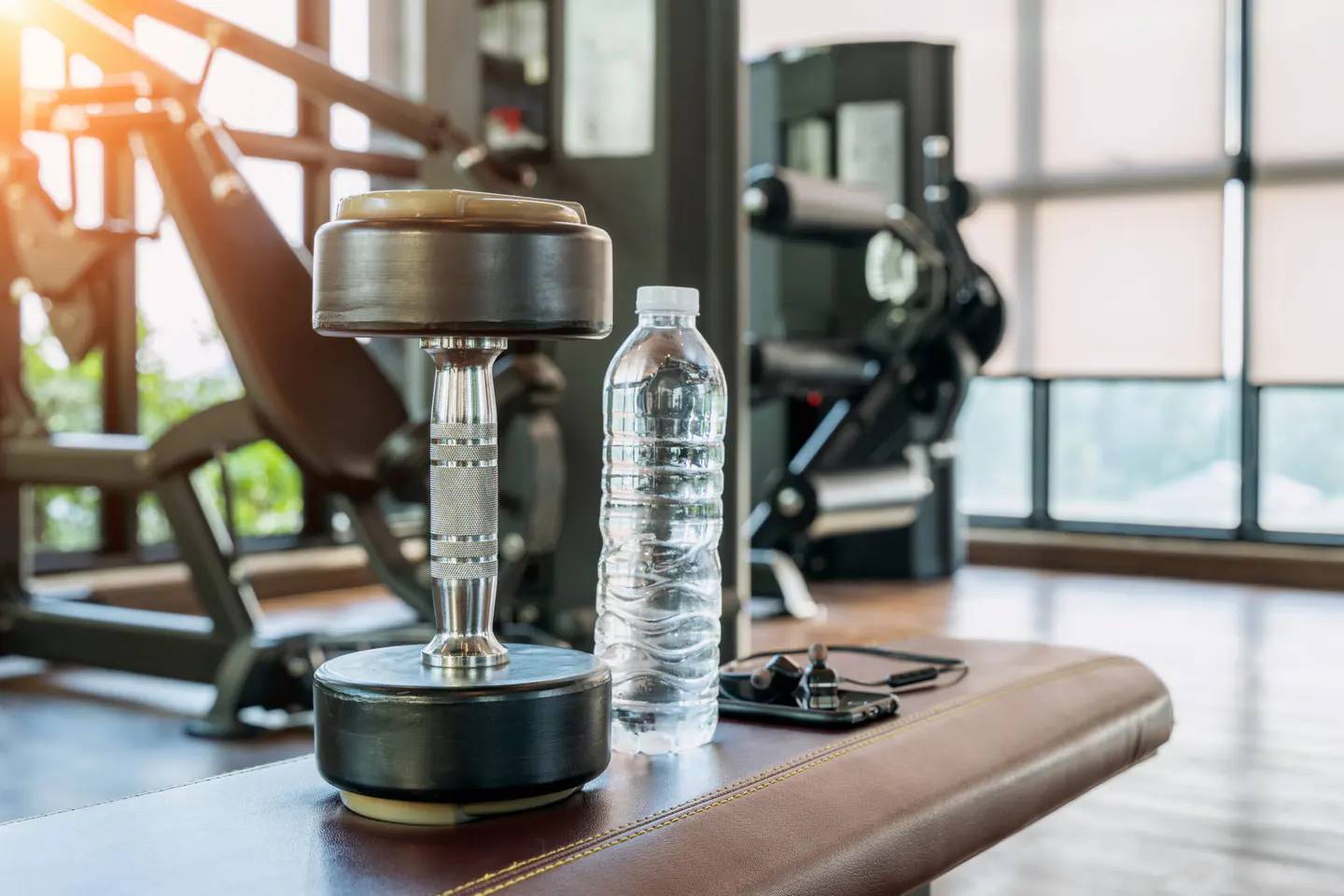 Rows of dumbbells in a fitness center