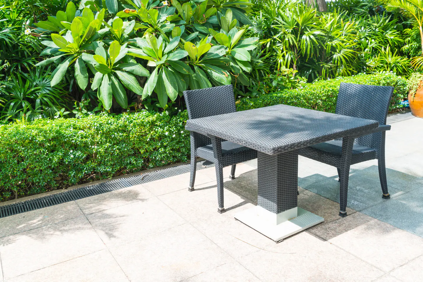 Private patio seating at Vintage Grove Apartments