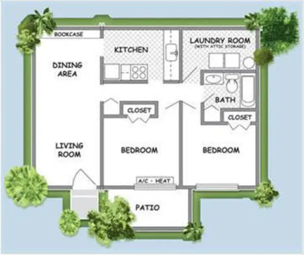 Two-bedroom apartment floor plan diagram